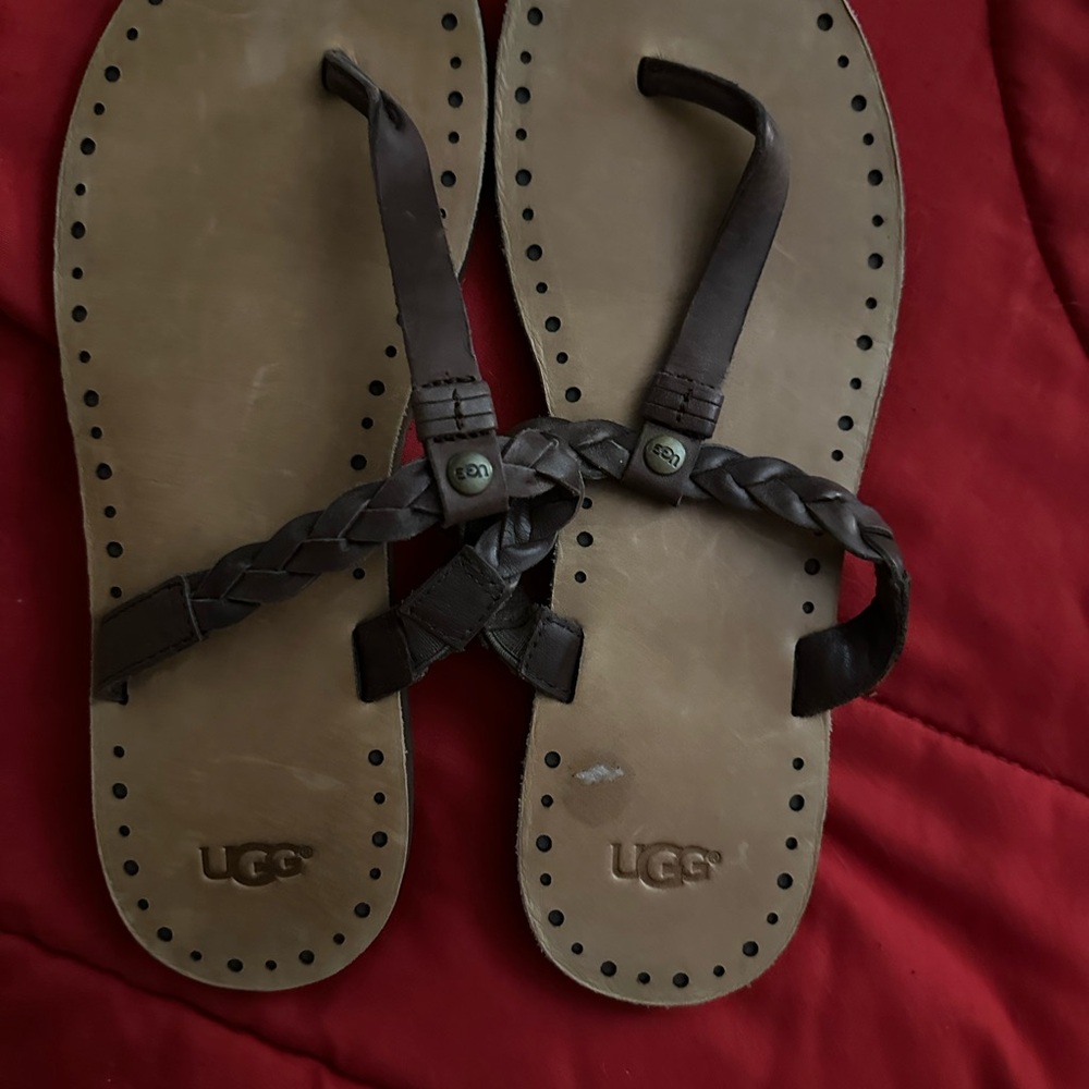 UGG Brown Braided Leather Sandals
